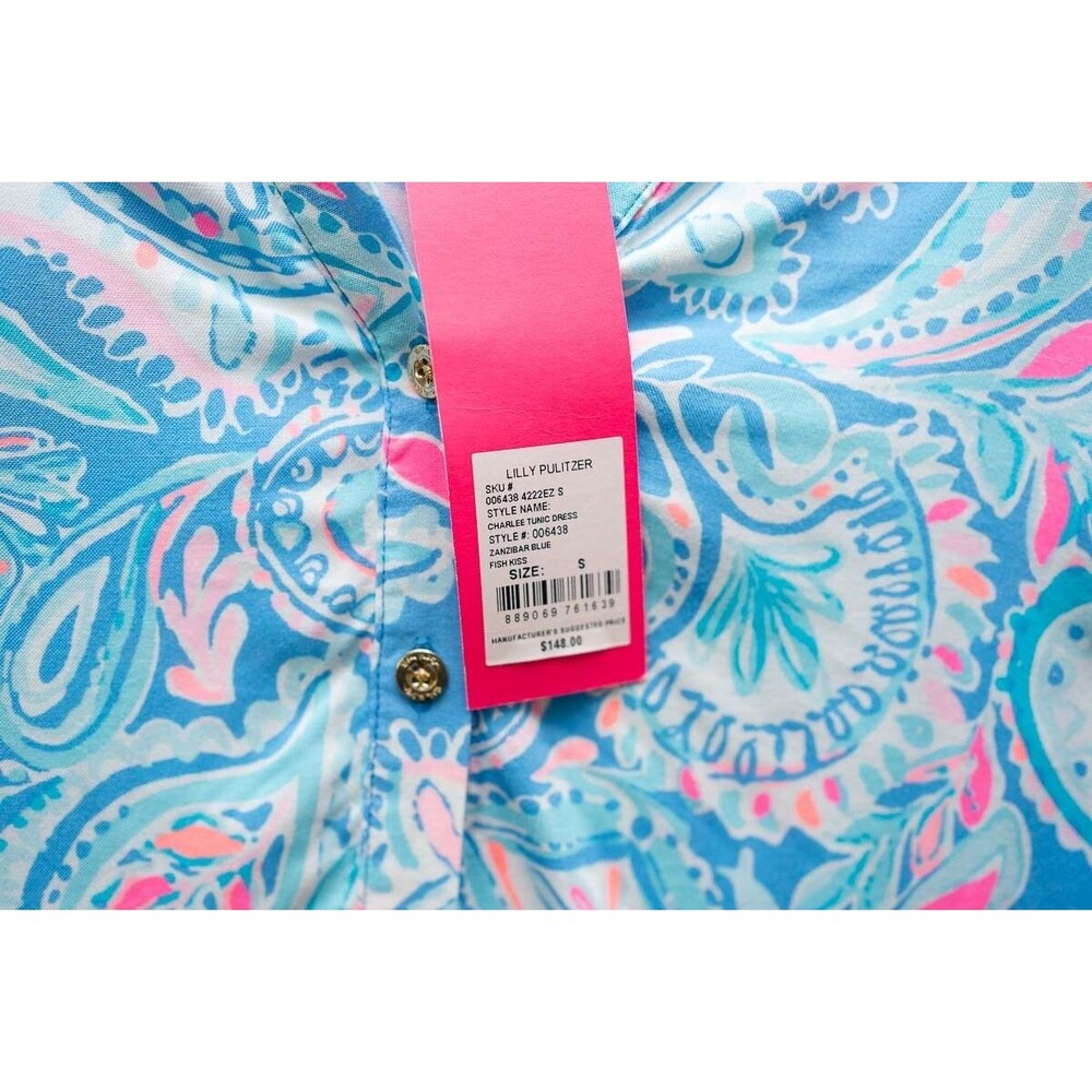 Lilly Pulitzer Charlee Tunic Dress Zanzibar Blue Fish Kiss S paisley beach vaca - Picture 3 of 7